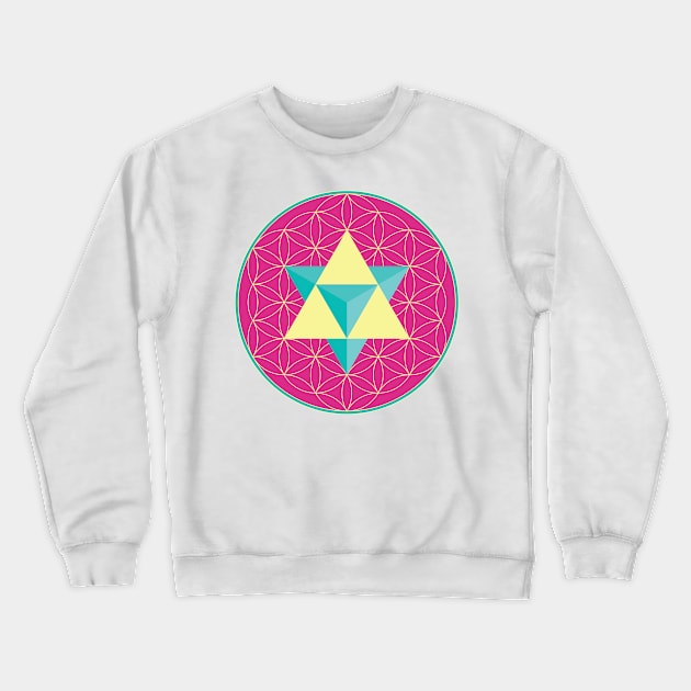 Merkaba on Flower of Life Crewneck Sweatshirt by GalacticMantra